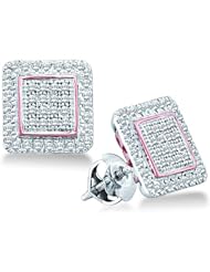 10k White and Rose Gold Round Pave Set Diamonds in Square Princess Shape Stud Earrings Setting - 9mm Height * 9mm Width (.30 cttw)