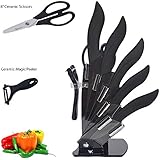 Mama's Kitchenware Professional 7-Piece Ceramic Knife Set with Black Handles & Blades + Ceramic Scissors