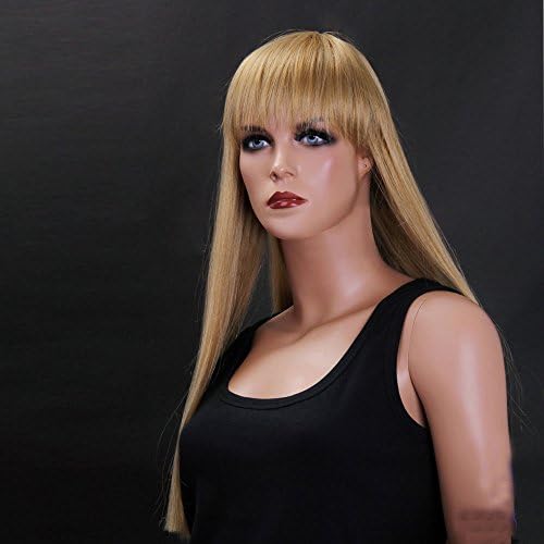 Troadzwig Blonde Long Straight Soft Bangs Hair Natural Realistic Fashion Full Wigs for Women Kanekalon Fiber Synthetic
