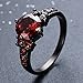 Junxin Round Cut Ruby Red January Birthstone Rings Women Black Gold Plated Light Weight Size6/7/8/9/10