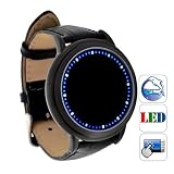 Best Buy Stainless Steel Material Elegant Design Blue Hybrid Touch Screen LED Watch , With 60 Blue LED Lights, High Class Design, Leather Band, Support Touchscreen