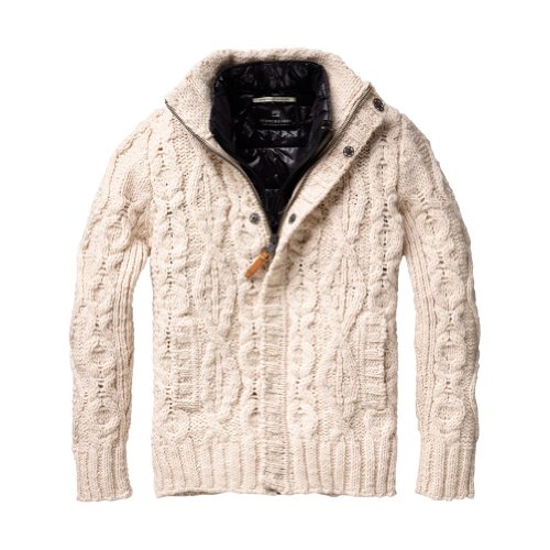 Scotch & Soda - Mens Outdoor Cable Cardigan Sweater With Inner Vest Ivory Medium
