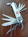 Taschenmesser mit 11 Funktionen, Offiziersmesser, rostfreier Edelstahl (+ Echt-Leder-Tasche gratis)