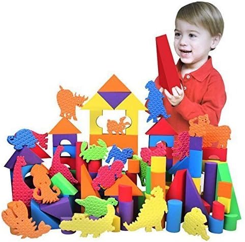 NON-TOXIC 121 Piece EVA Fun Foam Wonder Stacking Blocks Soft Sponge for Children with Carry Totes Amazing As Bath Toys: Quality, Waterproof, Bright Safe &amp; Quiet