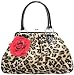 Lux De Ville Lucky Me Kiss Lock Bag Faux Leopard with Rose Handbag Purse Retro Vintage