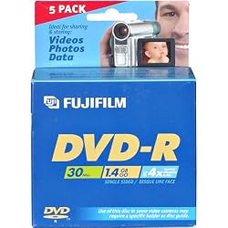 Fujifilm Media 25302444 DVD-R Camcorder 1.4GB 30 Minutes 4X Jewel HT - 5 Pack