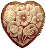 Cameo Pin Pendant Master Carved Italian Flower Bouquet Heart Sterling Silver 18k Gold Overlay
