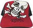 Ed Hardy Rhinestone Cap - Skull & Cross Bones Design - Red & Black