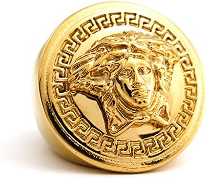 CSG Mens Golden Ring Solid Heavy Medusa Head Round Vintage Jewelry Pinky Ring