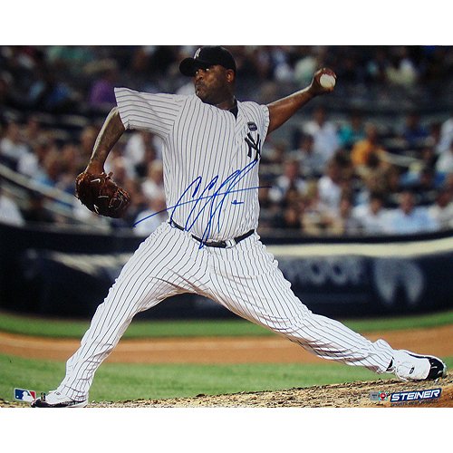 Steiner Sports MLB New York Yankees CC Sabathia Pitching Pinstripe Jersey Horizontal 16x20 Photograph (GMS Patch)