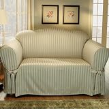 Satin Stripe Slipcover Collection - Thyme