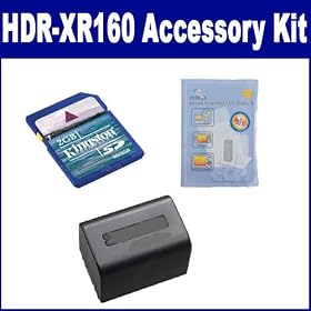 Sony HDR-XR160 Camcorder Accessory Kit includes: ZELCKSG Care & Cleaning, KSD2GB Memory Card, SDNPFV70 Battery