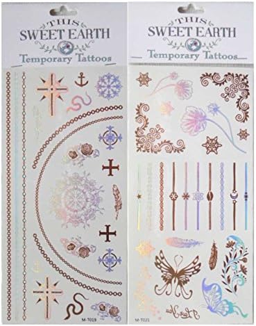 Metallic Gold and Silver Temporary Tattoo Jewelry Beautiful Bling (2 sheets, each 4" by 8") rings, bracelets, necklaces and more