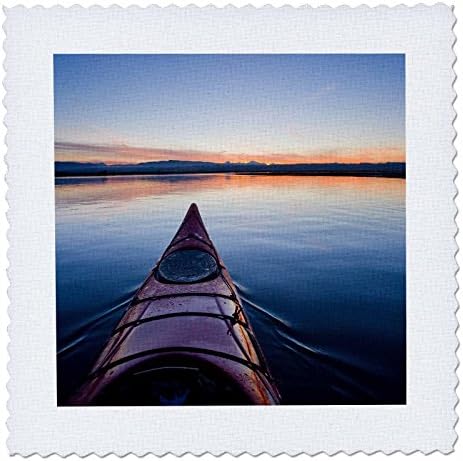 3dRose qs_95680_4 Washington. Kayak at Sunrise Into Skagit Bay-US48 GLU0210-Gary Luhm-Quilt Square, 12 by 12-Inch