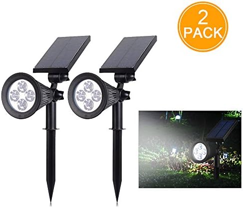 Solar Powered Landscape Spotlight-Outdoor Waterproof and Adjustable Security Night Lighting- Path Ground Lights 2 Pack