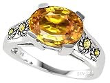 3.50 cttw 925 Sterling Silver and 18k Gold Two Tone Genuine Oval Citrine Ring