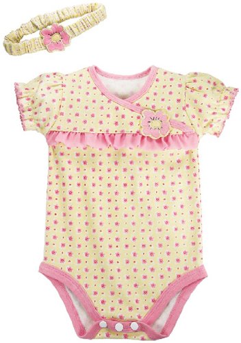 Brief Sleeve Flower Print Onesie & Matching Headband