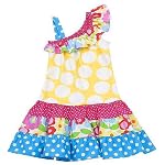 Rare Editions Baby-Girls Infant Yellow Blue Pink Knit Bodice to Tiered Skirt 1-Shoulder Dress