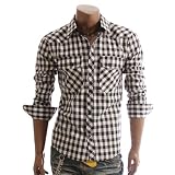 Doublju Mens Casual Slim check Button shirts(HC18)