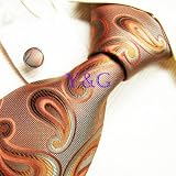 NEW Y&G Designer hand made Orange Paisleys 100% Jacquard Woven Pure Silk Mens Neck Tie and Cuff Links Set 9427