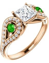 10K Rose Gold Princess Cut Diamond and Tsavorite Ring -- LIFETIME WARRANTY