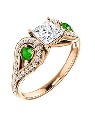 10K Rose Gold Round Cut Diamond and Tsavorite Ring -- LIFETIME WARRANTY