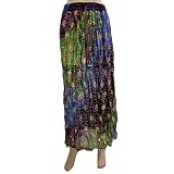 Womens Bohemian Chic Blue Green Embroidered Dcrapechic Long Skirt 36"