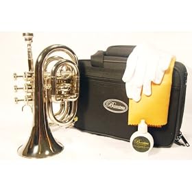 Barcelona Bb Pocket Trumpet with Case, Polishing Cloth, Gloves, and Valve Oil - Nickel