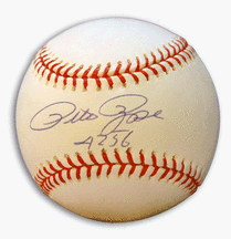 Pete Rose Autographed Cincinnati Reds MLB Baseball Inscribed with 4256