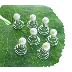 6 St�ck Haarspiralen mit Perlen besetzt, (HSD 77), 8mm champagner