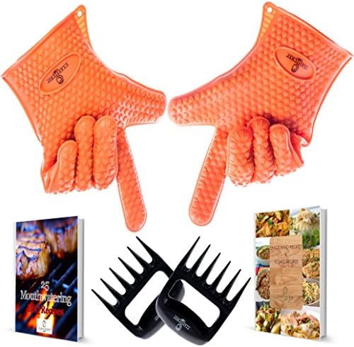 Barbecue Gloves &amp; Pulled Pork Claws Set Grilling Protection Accessories &amp; Home Kitchen Tools , Oven Mitts Silicone Gloves Rubber Food Safe For BBQ Grill Tow E-Books &amp; Meat Claws By CLASSICHEF