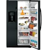 GE GSCF3PGXBB 22.7 cu. ft. Counter-Depth Side by Side Refrigerator with 3 Glass Shelves, Clear Gallon Door Storage, Turbo Cool Setting, Integrated Ice System and External Ice/Water Dispenser: Black