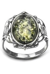 Sterling Silver Green Amber Vintage Oval Ring
