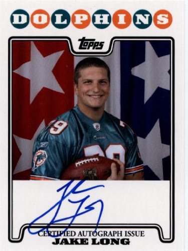 2008 Topps Rookie Premiere Autographs #JL Jake Long RC - Rookie Insert Card - Autographed Football Card / Miami Dolphins / Hand Signed on CARD! - Rare Rookie Card in Screw Down Display Case!!!