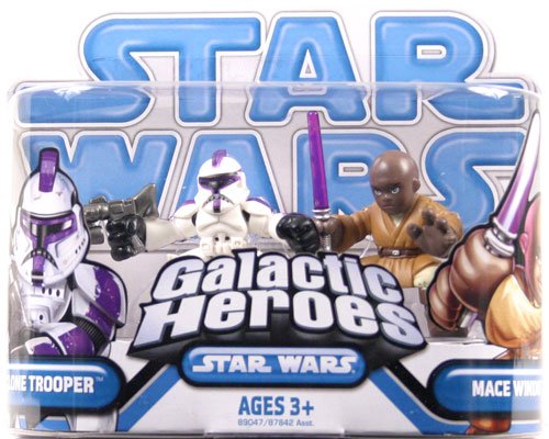 Star Wars 2009 Galactic Heroes 2-Pack Mace Windu and EPII Clone Trooper (Purple Trim)