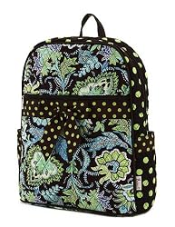 Large Quilted Frolal Paisley Backpack - Blue Green/Brown