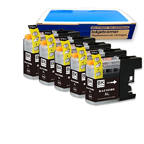 Inkjetcorner 5 BLACK Compatible Ink Cartridge for Brother LC101 LC103 MFC-J245 MFC-J285DW MFC-J450DW MFC-J470DW MFC-J475DW MFC-J650DW MFC-J870DW MFC-J875DW MFC-J4410DW MFC-J4510DW MFC-J4610DW LC103XL