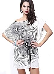 Summer Cotton Round Neck Floral Print Belted Sheer Tunic 