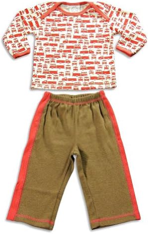 Cloud Mine - Infant Boys 2 Piece Long Sleeve Firetruck Pant Set, Ivory, Red, Brown 21494-9Months