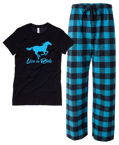 Live To Ride Black and Teal Checkered Pant and Shirt Pajama Set