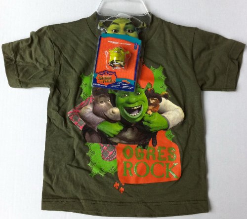  Shrek, Ogres Rock, Boy Size Small 18" Long Red T Shirt and Key Ring
