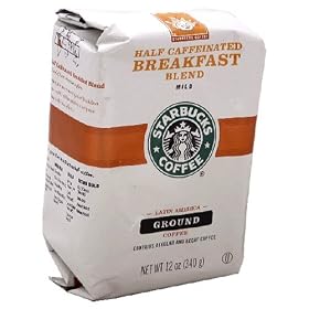 Starbucks Breakfast Blend Coffee, Mild, Half Caffeinated, Ground, 12-Ounce Bags