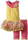 Little Lass Baby-Girls Infant 2 Piece Dress Set with Flowers, Yellow, 12 Months