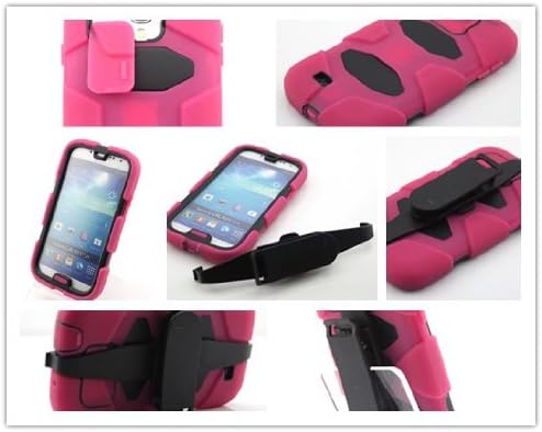 Big Dragonfly High Quality Flexible Dual Layer Protective Shell Hard Plastic + Soft Silicone Cover Case for Samsung Galaxy S4 i9500 with Screen Protector and Removable Belt Clip Eco-friendly Package Black/Plum