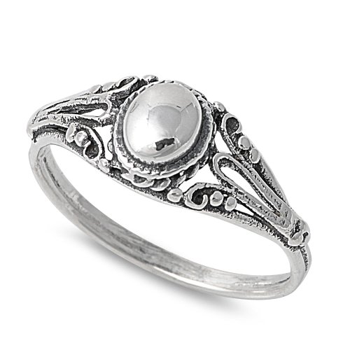 Sterling Silver Half Dome Antique Style Ring (Size 5 - 11)