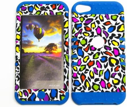 APPLE IPOD ITOUCH 5 CASE MULTICOLOR LEOPARD HEAVY DUTY HIGH IMPACT HYBRID COVER BLUE SILICONE SKIN
