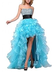 Organza High-Low-Hem Beaded  Prom Dress  With Ruffles