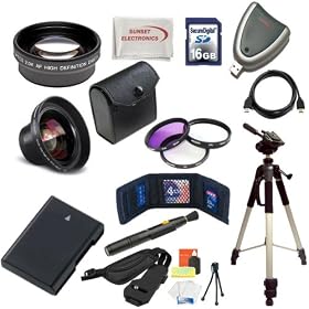 Lens Accessory Package for Nikon d5100, d3100, Coolpix P7000. Package Includes: 0.45x Wide Angle Lens, 2X Telephoto Lens, 3 Piece Filter Kit(UV-CPL-FLD), ENEL14 Replacement Battery, 16GB Memory Card, Memory Card Reader, Full Size Tripod & More..!