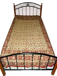 Red Floral Print Indian Bedding Cotton Bed Throw Bedsheet