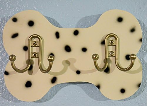 Dalmatians! White with Black Spots Bone Shaped Double Leash Holder with Satin Nickel Hooks - Free US Shipping